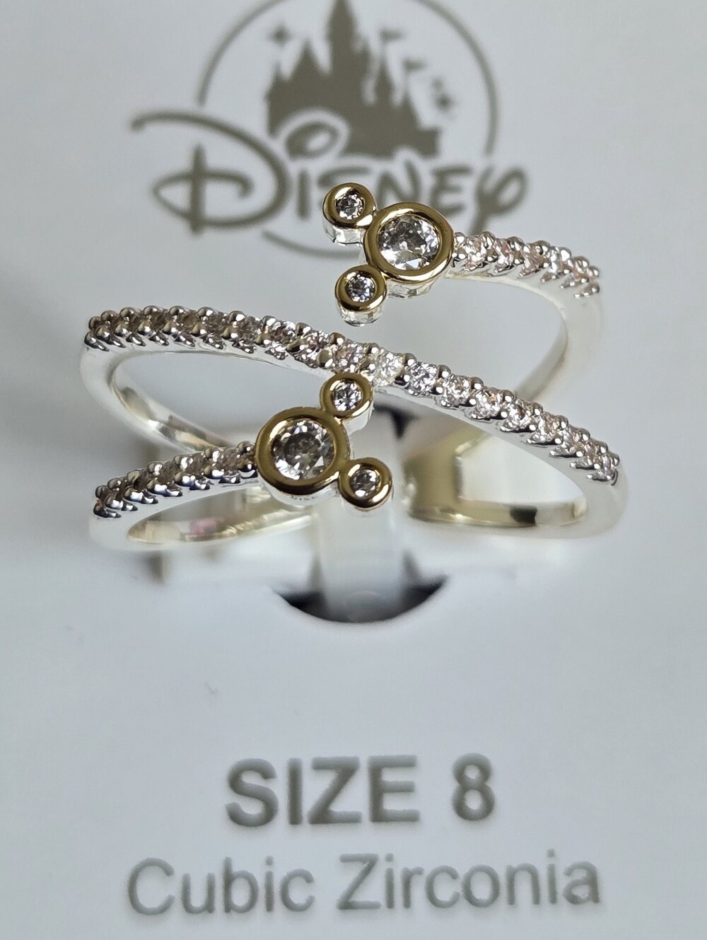 Disney Silver & Gold Mickey CZ Wrap Ring - White Cubic Zirconia (Size 8)